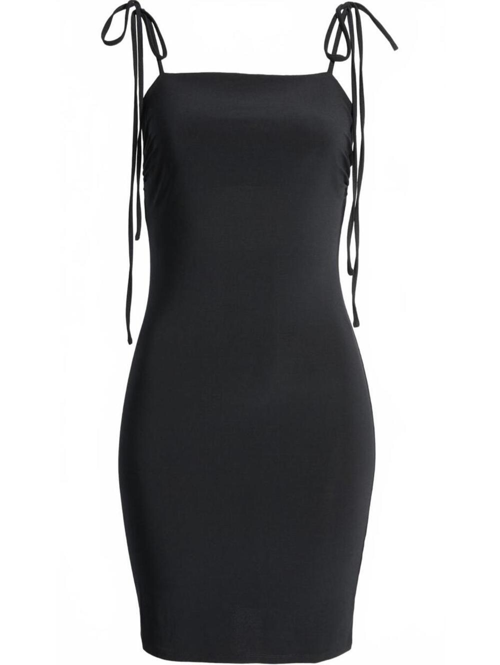 Black Mini Dress Tie Shoulder Square Neck XXS Open Edit